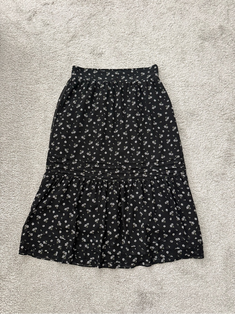 Madewell Black Floral Tiered Midi Skirt